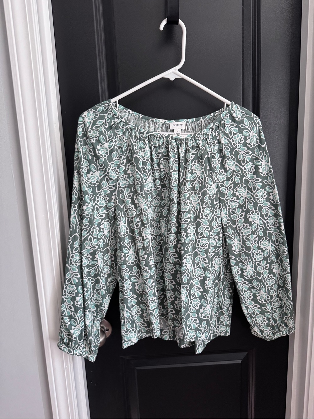 J. Crew Sage Green Floral Peasant Blouse